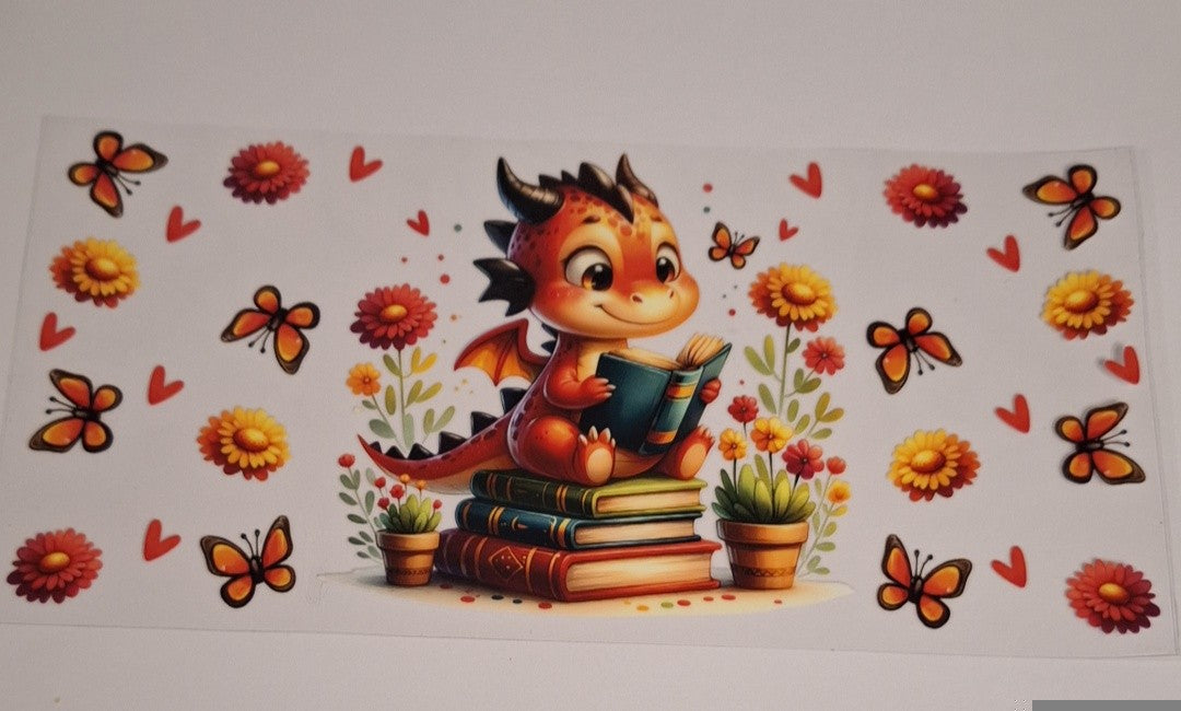 Dragon reading book 16oz libbey cup wrap