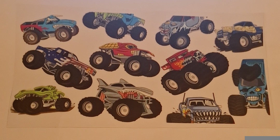 Monster trucks 16oz libbey cup wrap