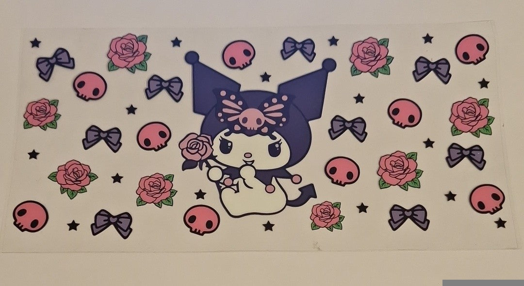 Kuromi purple and roses double sided 16oz libbey cup wrap