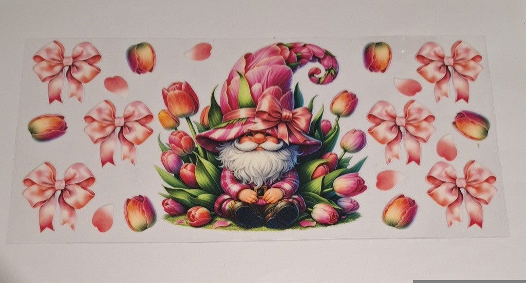 Gonk with tulips 16oz libbey cup wrap