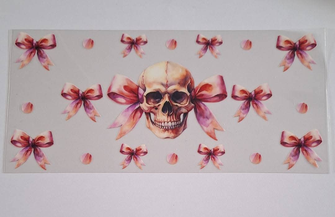 Skull pink bow 16oz libbey cup wrap