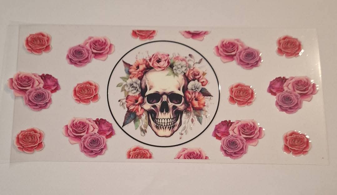 Skull flowers pink 16oz libbey cup wrap
