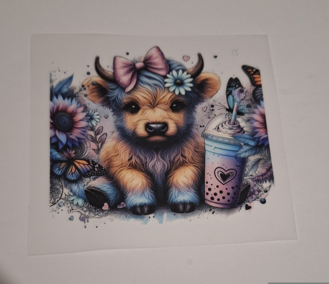 Cute cow with drink Pocket size heat transfers