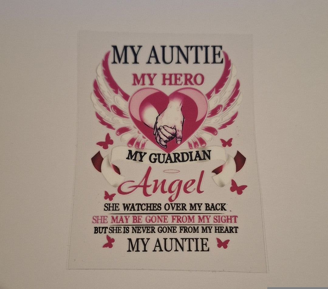 My auntie my hero my angel pink Uvdtf pocket Size Decals
