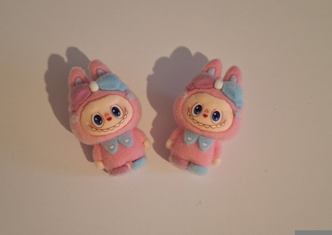 Pink labubu with bow felt feel beads