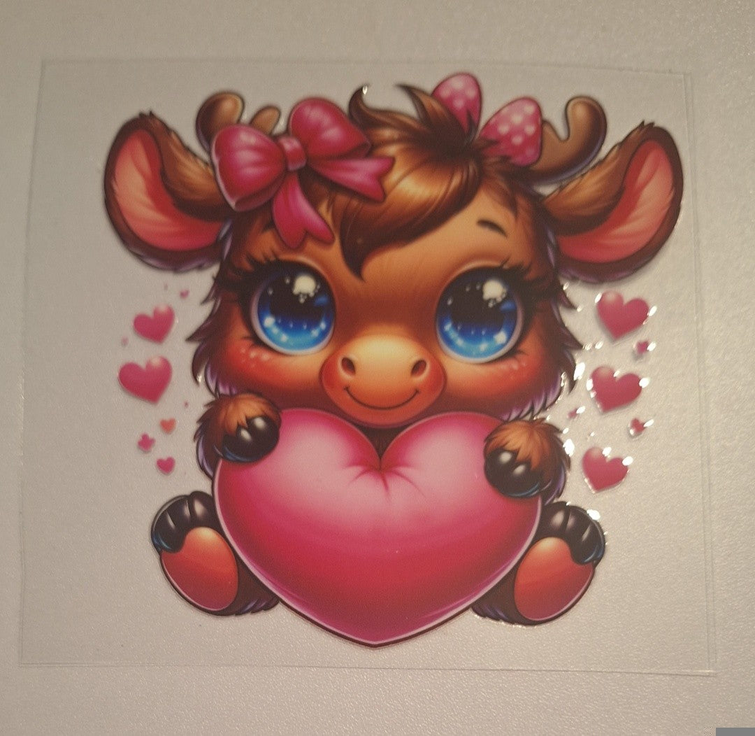 Reindeer cute with pink heart Uvdtf decals