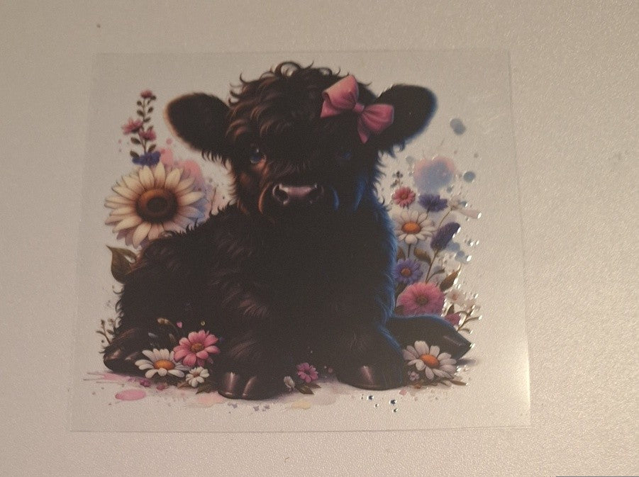 Black cow with pink bow Uvdtf decals