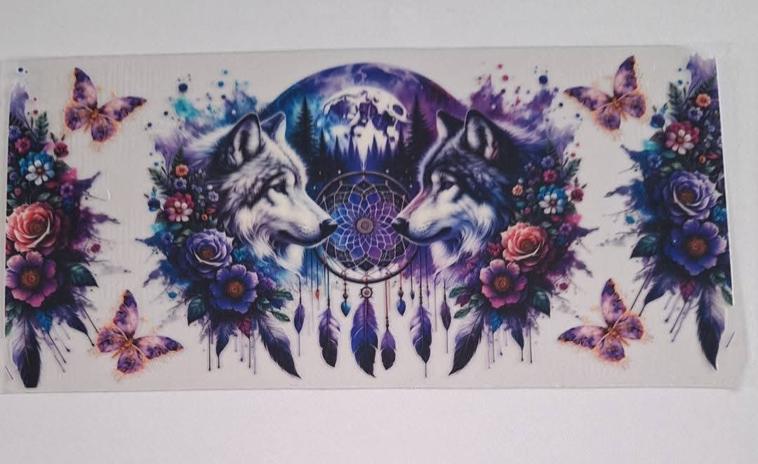 Purple wolves & dreamcatchers 16oz libbey cup wrap
