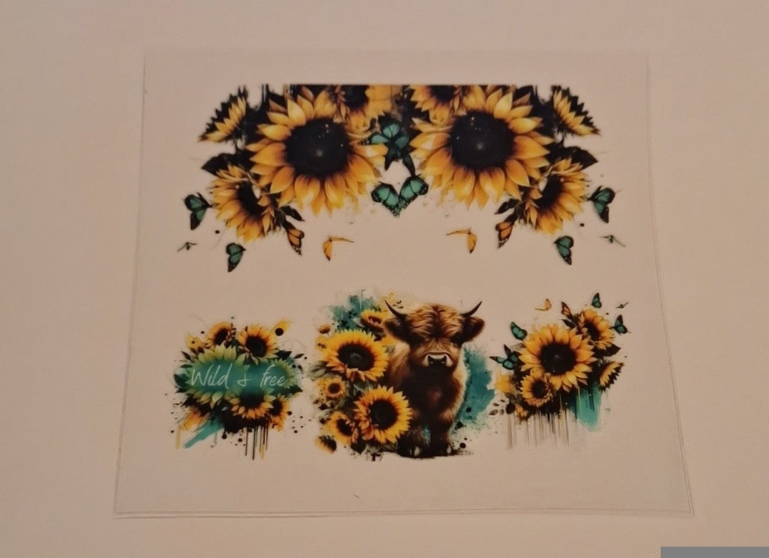 Sunflower highland cow Uvdtf pocket Size Decals