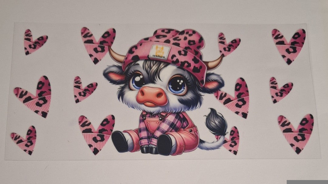 Pink beanie leopard print cow 16oz libbey cup wrap