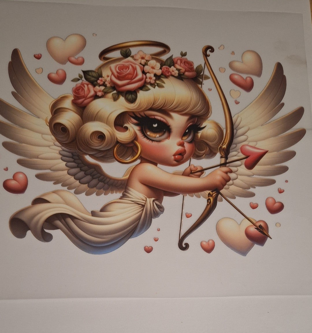 Angel girl shooting love Large Heat Transfers