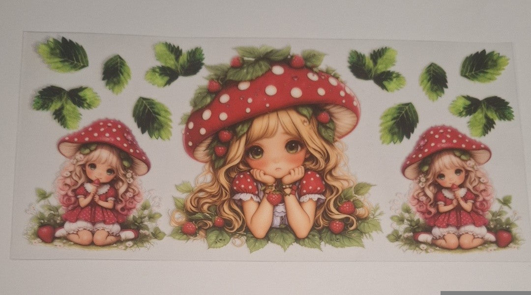 Cute strawberry & mushroom girl 16oz libbey cup wrap