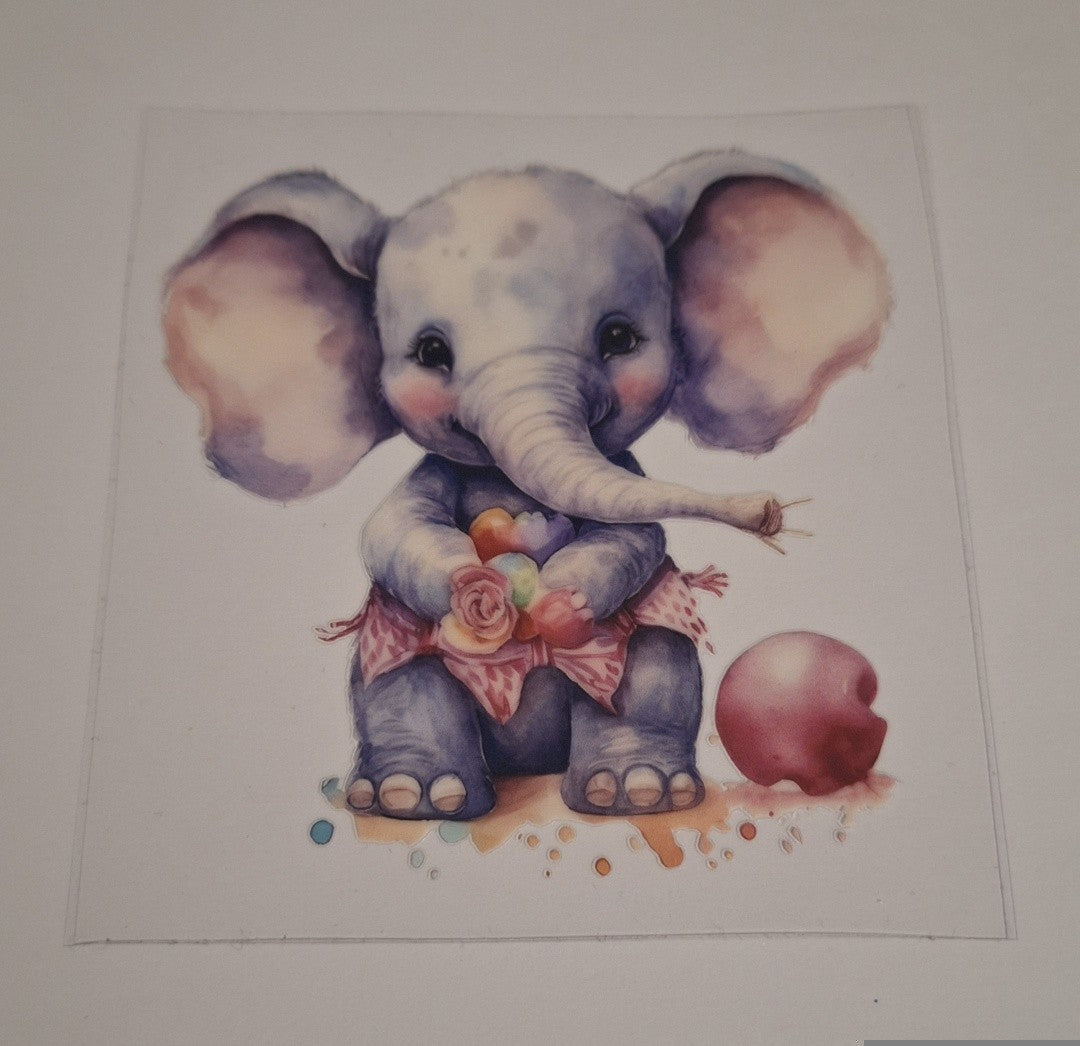 Elephant with flowers & ball Uvdtf pocket Size Decals
