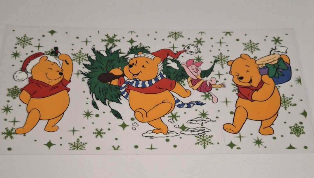 Pooh bear with christmas tree 16oz libbey cup wrap