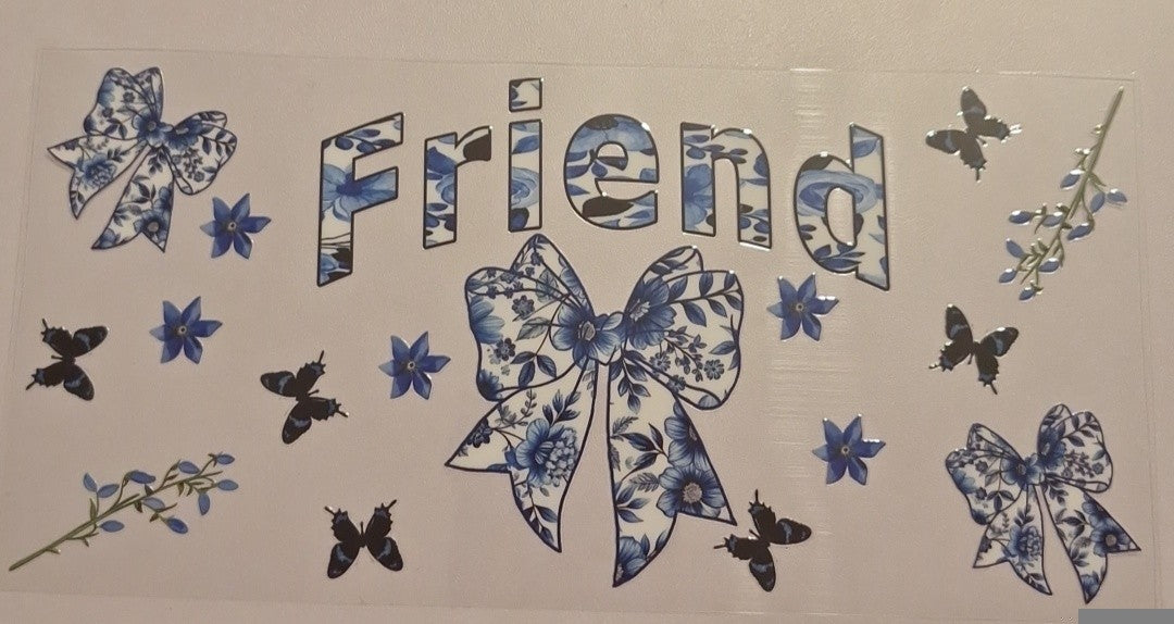 Friend blue floral 16oz Libbey Cup Wrap