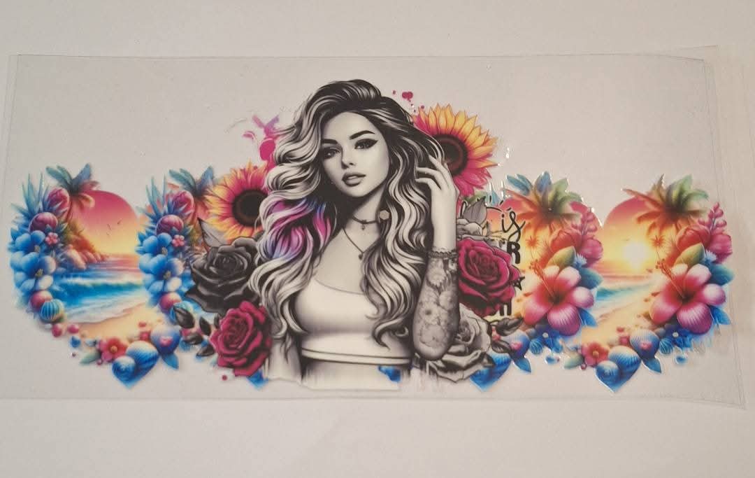 Sunset tattoo lady 16oz libbey cup wrap