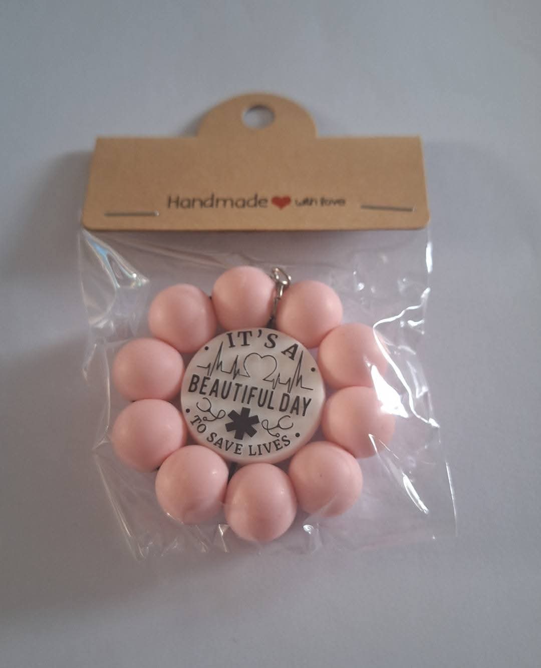 Pink Beaded Flower Its A Beautiful Day Silicone Keychain