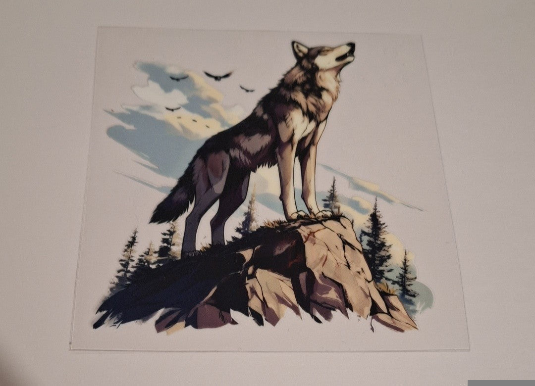 Wolf on rock Uvdtf pocket Size Decals