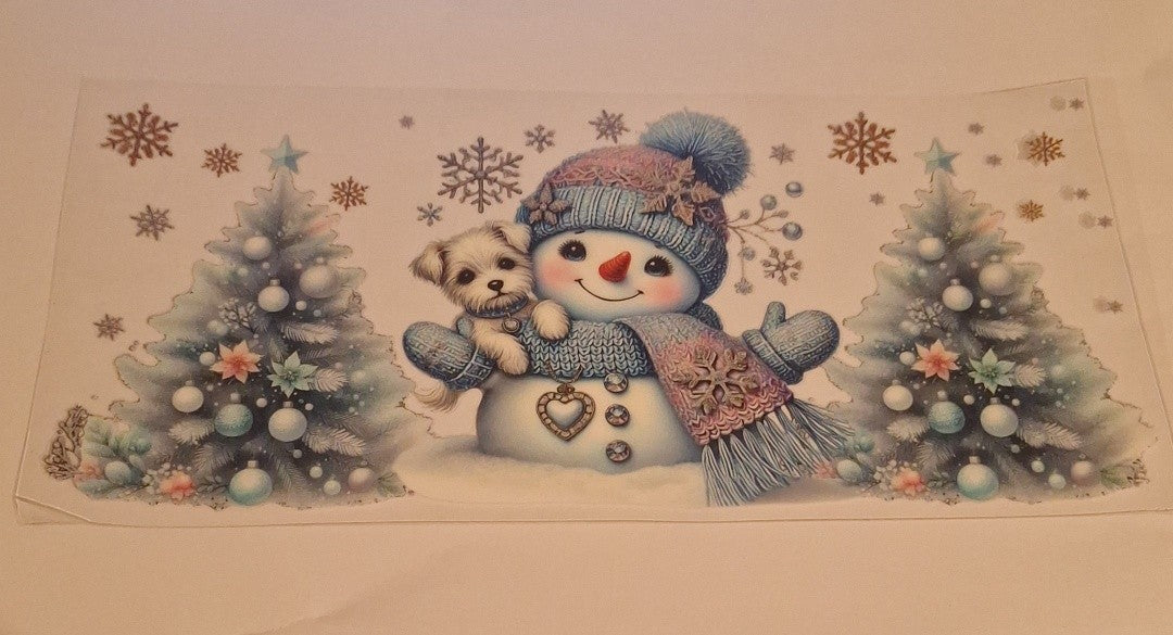 Blue snowman & pup 16oz libbey cup wrap