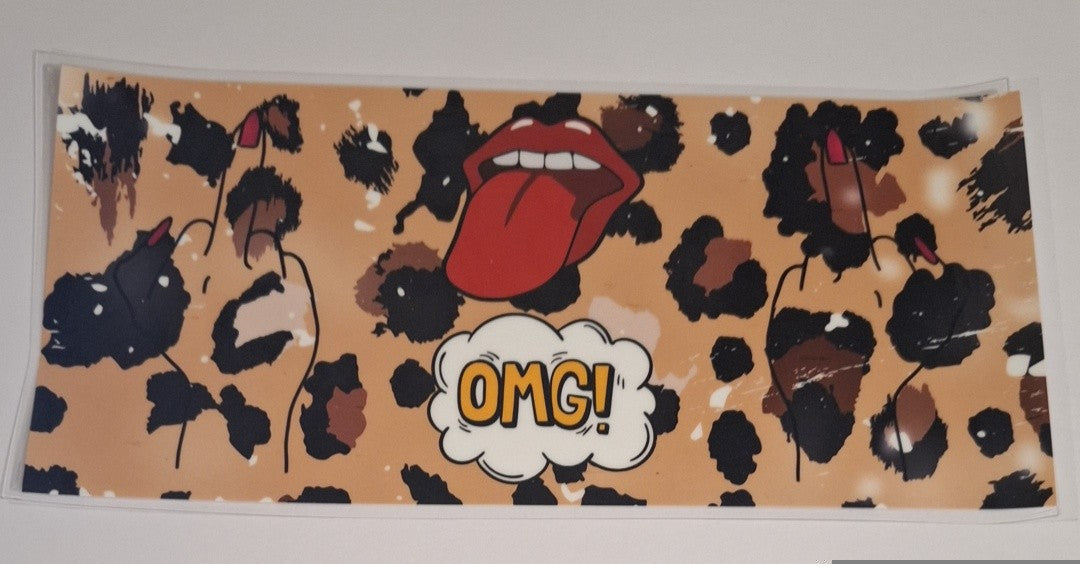 Omg with middle finger leopard print 16oz libbey cup wrap