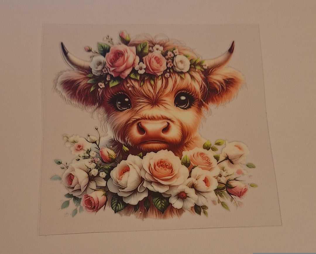 Floral cow Uvdtf pocket Size Decals