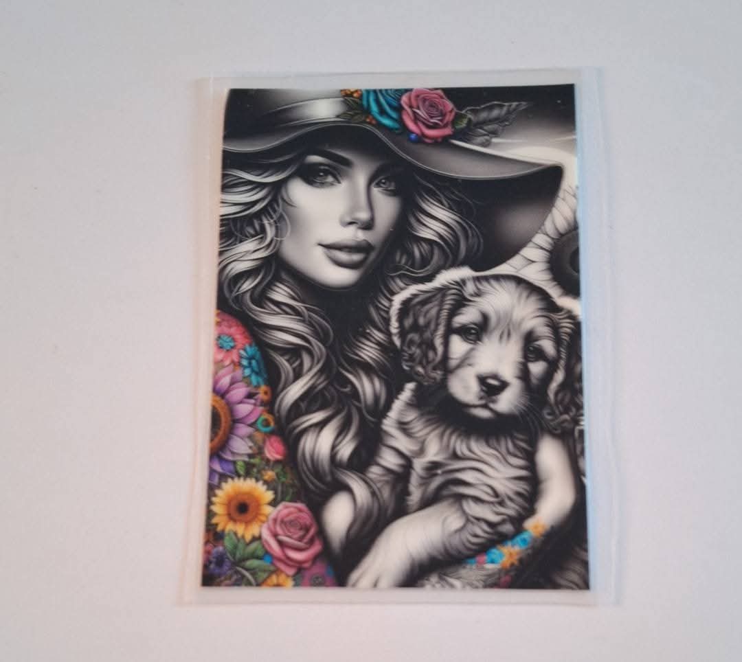 Lady & Cute Dog uvdtf decal