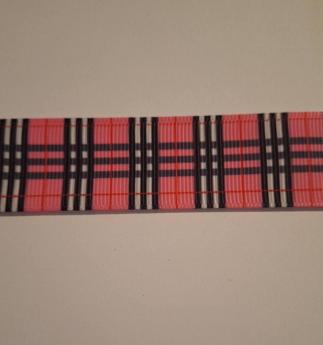 Pink & Black Plaid Grid 25mm ribbon