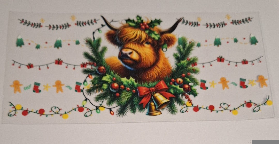 Christmas cow 16oz libbey cup wrap