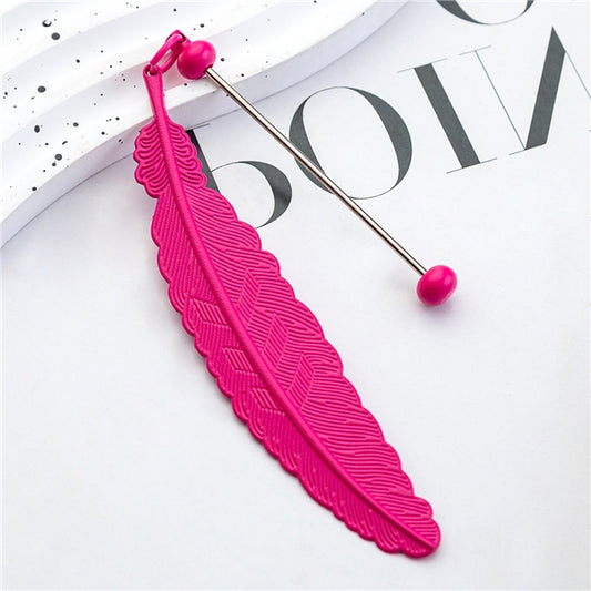 Hot pink feather beadable bookmark