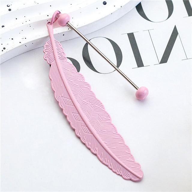 Pink feather beadable bookmark