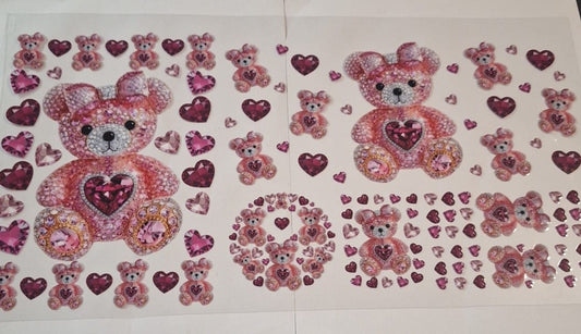 Pink rhinestone bear 6 in 1 uvdtf set