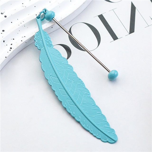 Blue feather beadable bookmark