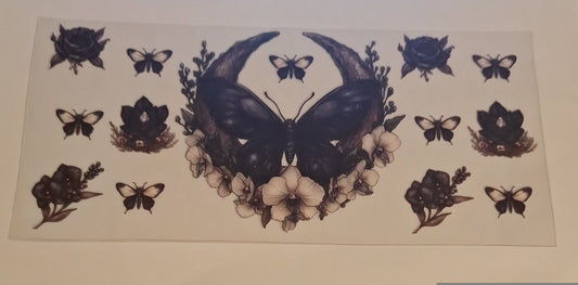 Dark butterfly & flowers 16oz libbey cup wrap