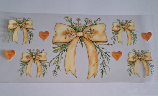 Yellow bow with flowers 16oz libbey cup wrap