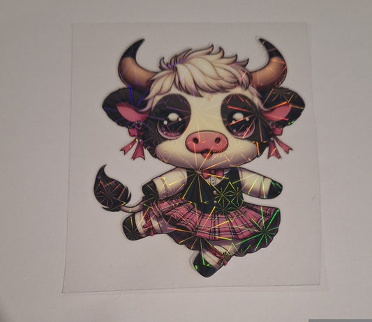 Cute cow pink tartan dress holographic laser uvdtf decals