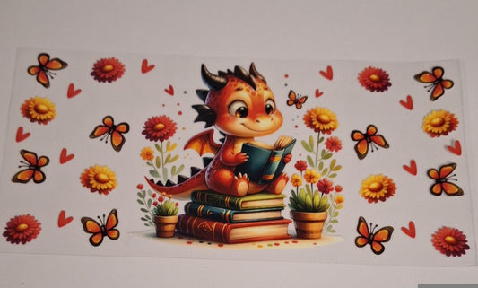 Dragon reading book 16oz libbey cup wrap