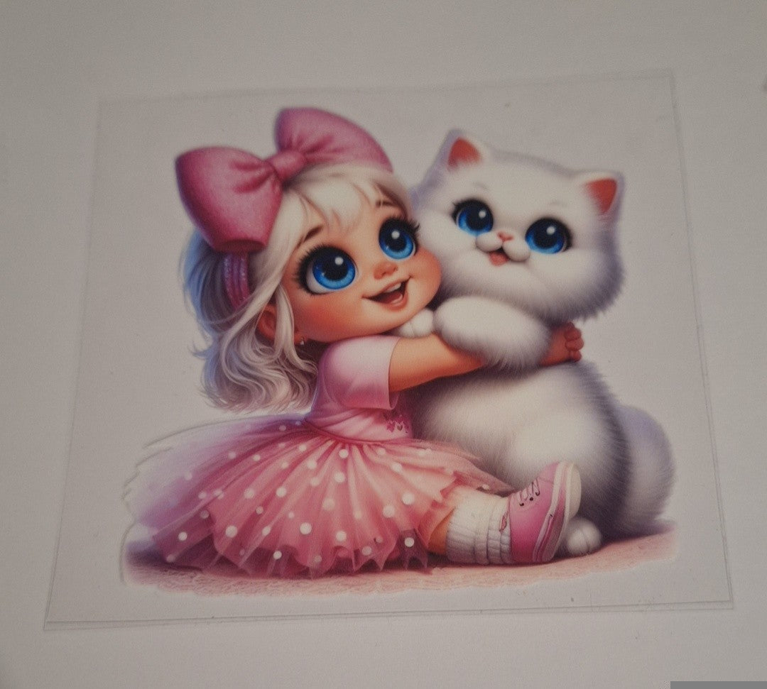 Girl with white kitty Uvdtf pocket Size Decals