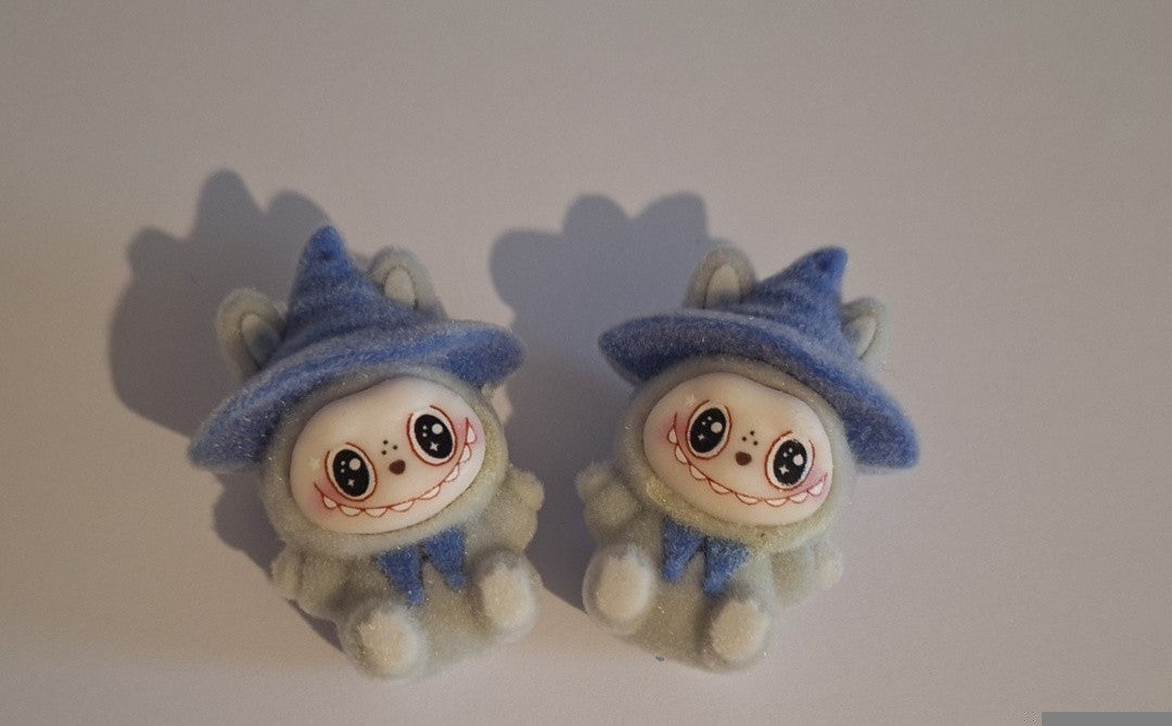 Grey/blue labubu with pointing hat felt feel beads