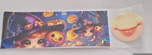 Halloween little girl with pumpkins 11oz Mug wrap & bottom