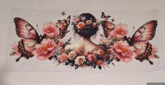 Lady floral with butterflies 16oz Libbey Cup Wrap