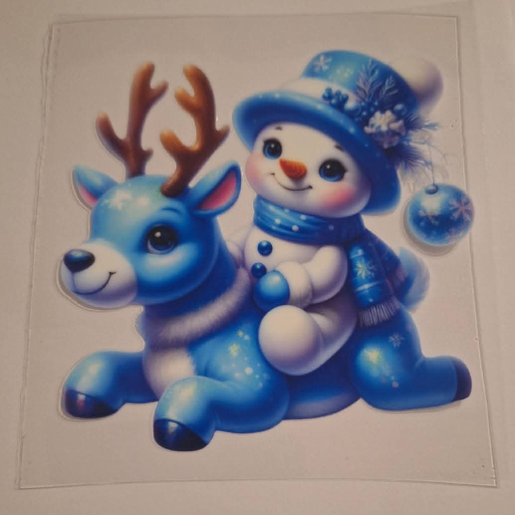 Blue snowman & reindeer uvdtf pocket Size Decals