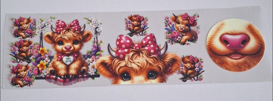 Hello spring Cute pink bow cow 11oz Mug wrap & bottom