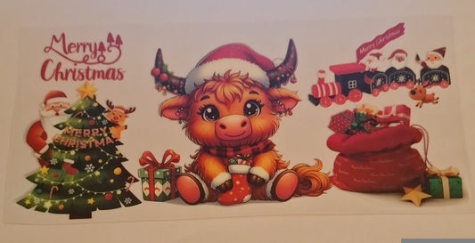 Christmas cow with xmas train 16oz libbey cup wrap