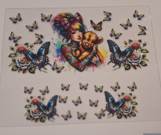 Tattoo lady with cow Mini stanley keychain wrap