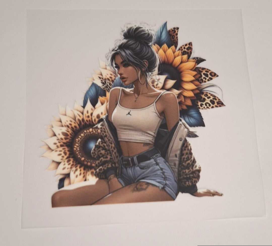 Lady & flowers Pocket size heat transfers