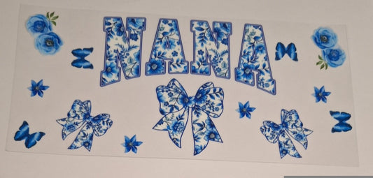Nana blue floral 16oz Libbey Cup Wrap