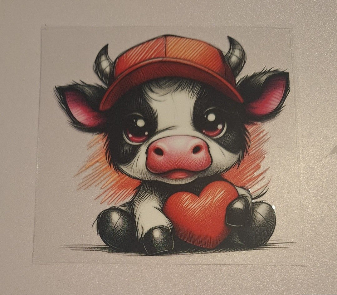 Sketched cow & heart Uvdtf decals