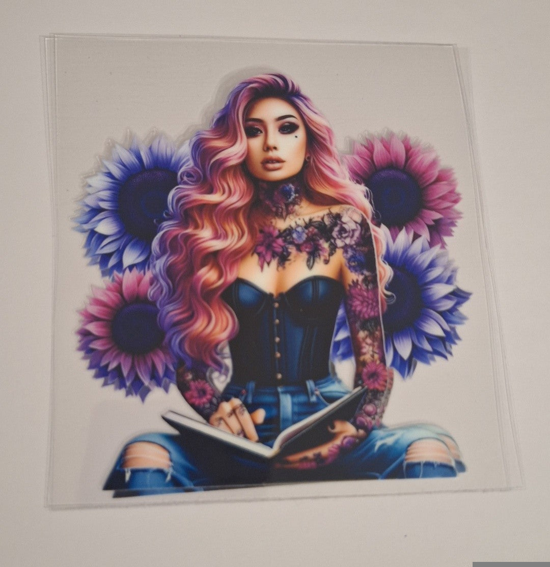 Tattooed lady with book Uvdtf pocket Size Decals