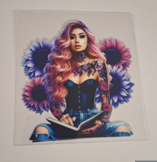 Tattooed lady with book Uvdtf pocket Size Decals