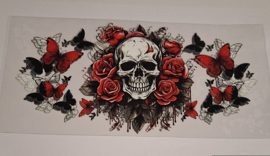 Skull with roses 16oz libbey cup wrap